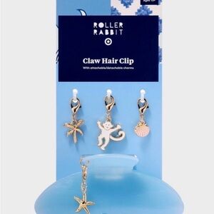 Roller Rabbit Kids Light Blue Claw Hair Clip with Gold Charms